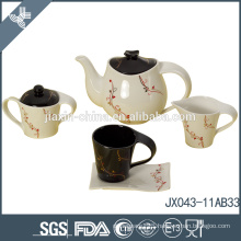 Eco-friendly grace 15pcs flower printed black and white porcelain mini tea set